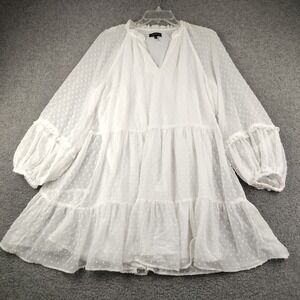 1.STATE Dress Womens Large Tiered Long Sleeve White Fairy Ethereal Whimsy Elf